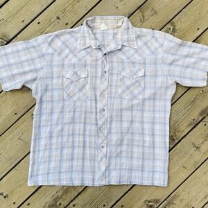 Vintage Montgomery Ward Western Shirt Plaid 70s Cowboy Ranch Button Up XL USA